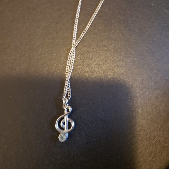 Treble Clef Rhinestone Necklace Silver Music Gift - Picture 2 of 2
